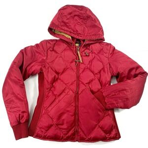 Eddie Bauer Quilted Jacket Size PXS Red Cotton Silk Blend EB 550 Down Lux